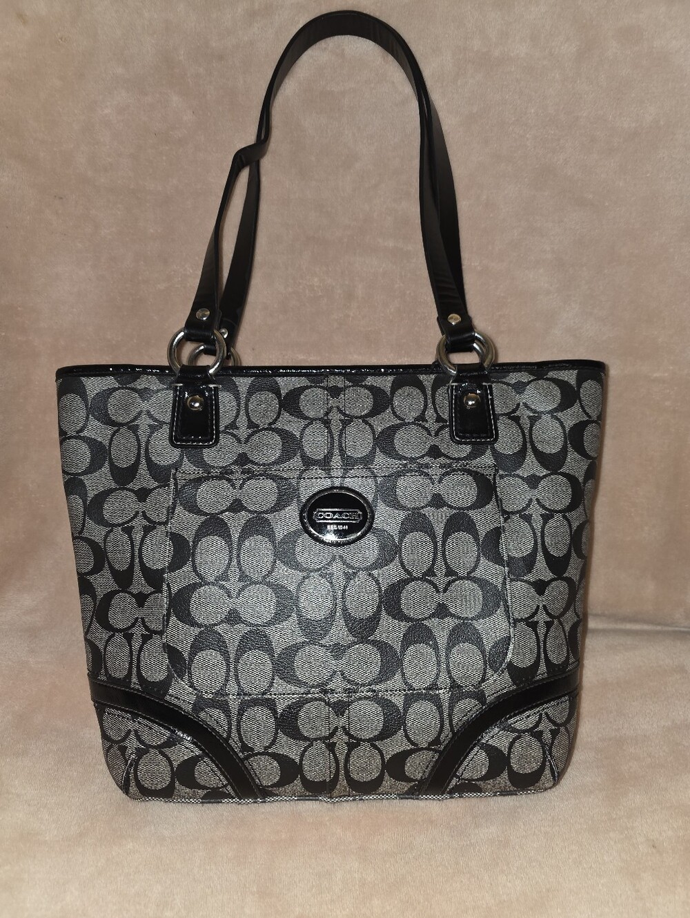 Coach Black and Gray Signature Canvas Tote